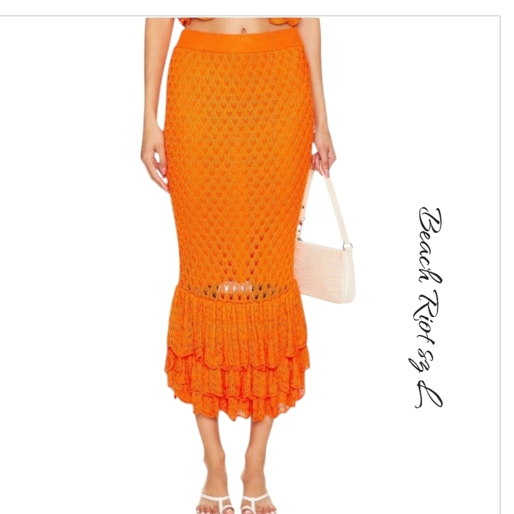 NWT Beach Riot Polly Crochet Maxi Swim Cover Up Skirt Orange L